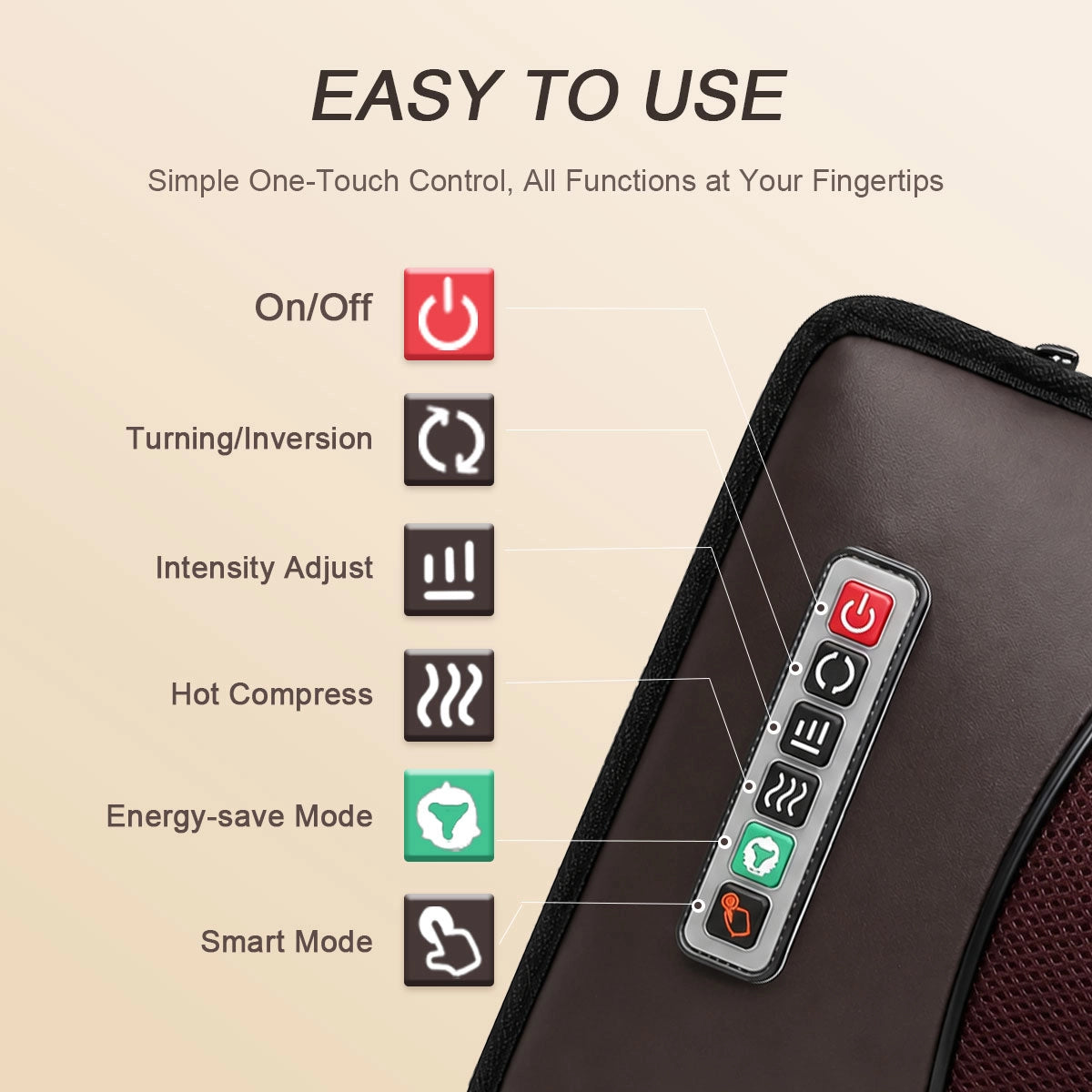 Bosscare C1 easy control panel for massage mode, heat and intensity settings