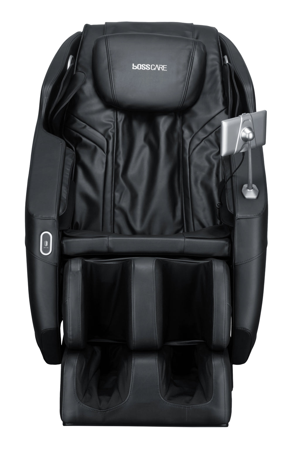 Front view of Bosscare GR8287 black massage chair with foot and calf massage sections