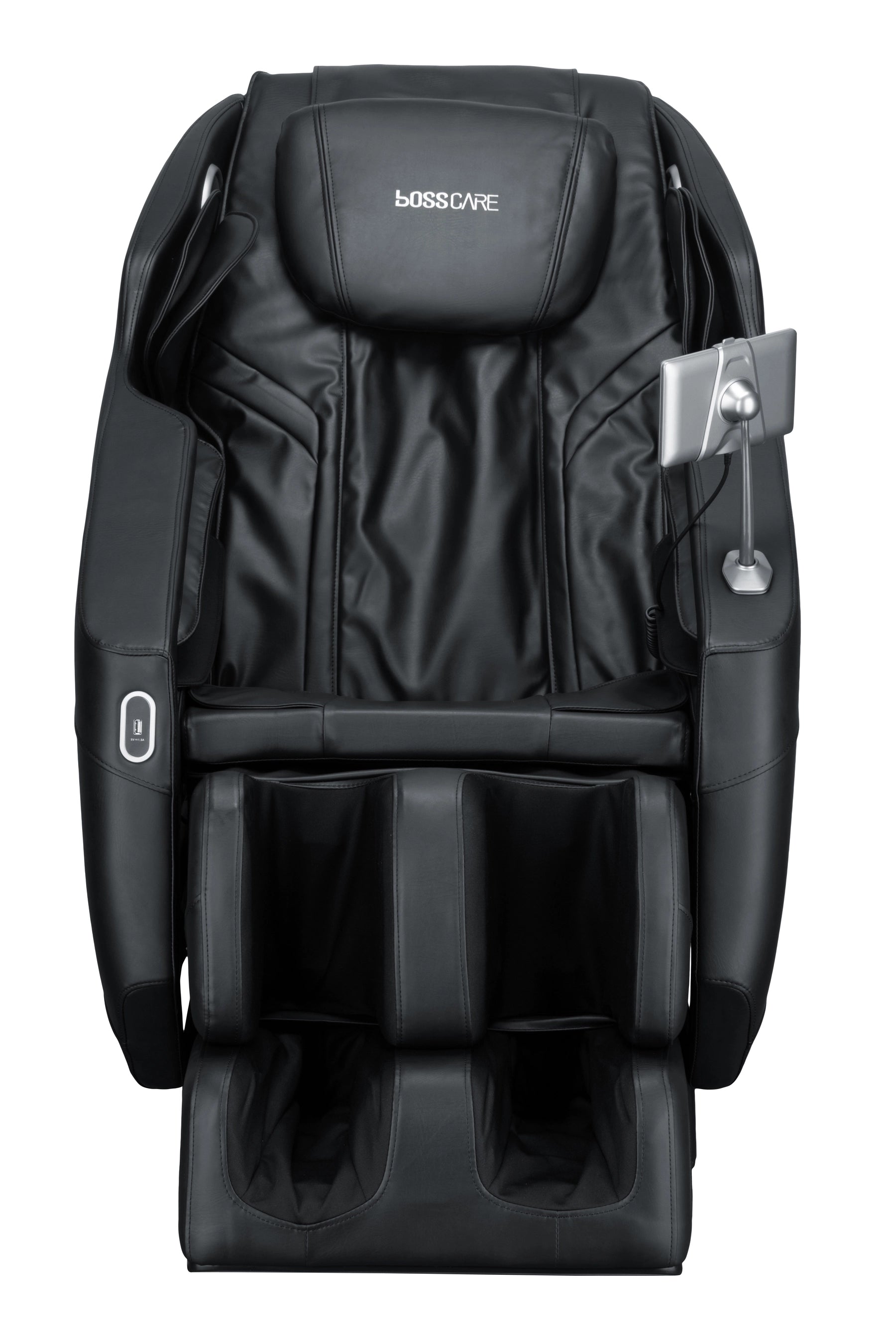 Front view of Bosscare GR8287 black massage chair with foot and calf massage sections