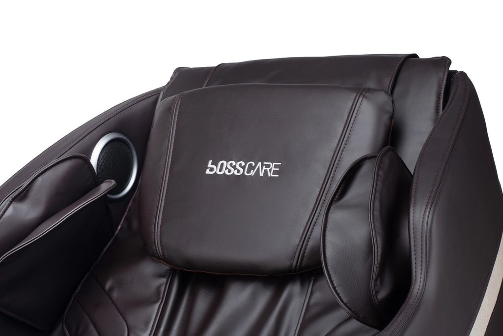 Brown Bosscare GR8287 massage chair headrest and upper back cushion detail