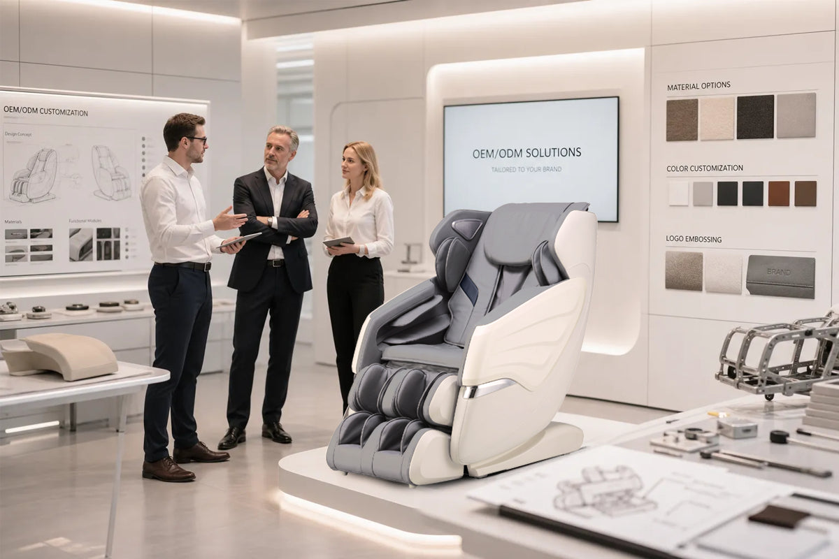 Bosscare massage chair OEM/ODM project discussion for branding, packaging and configuration options