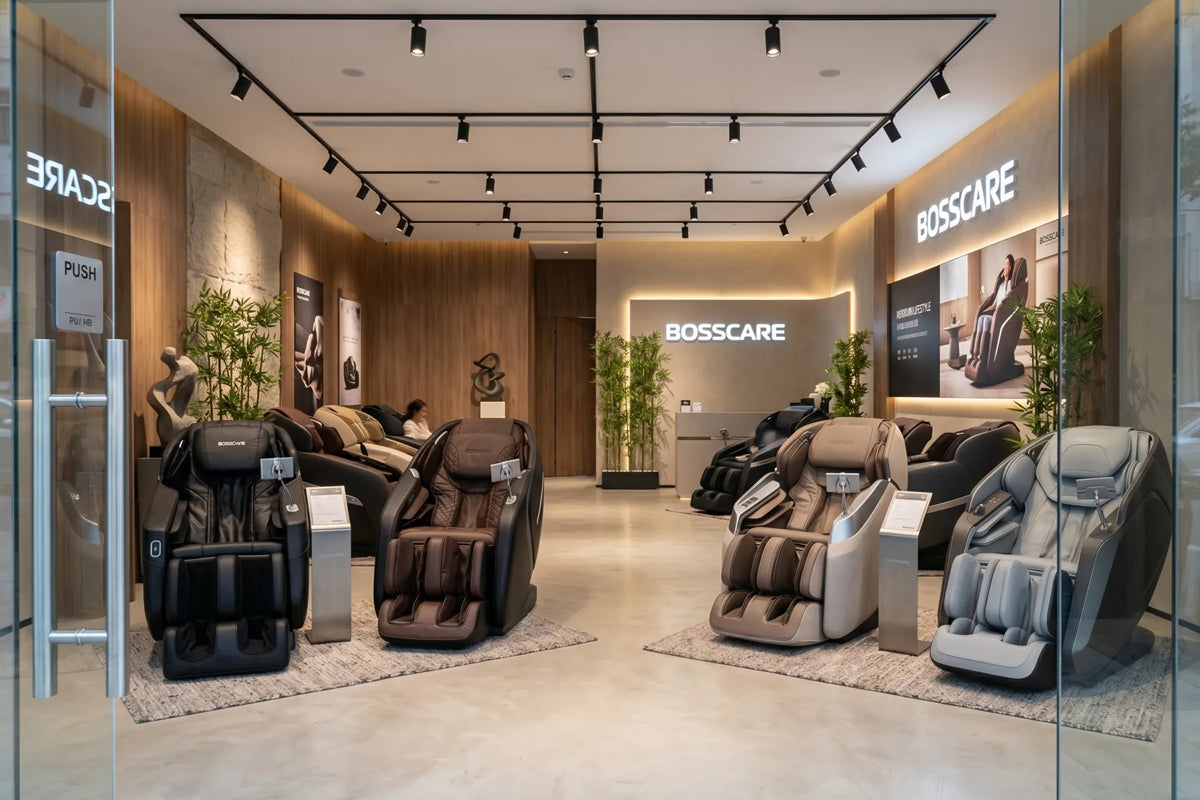 Bosscare massage chair retail showroom display for local stores and customer experience areas